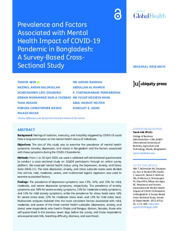 (PDF) Prevalence and Factors associated with Mental health impact of ...