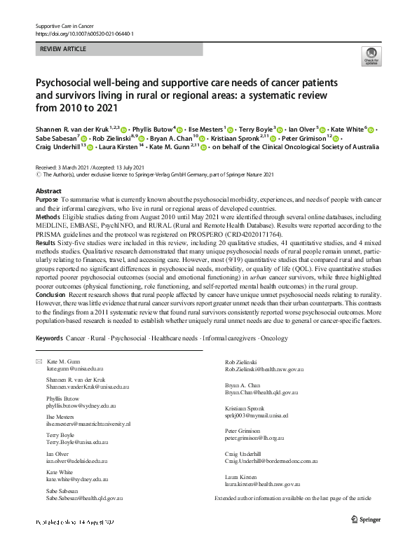 (PDF) Psychosocial well-being and supportive care needs of cancer ...