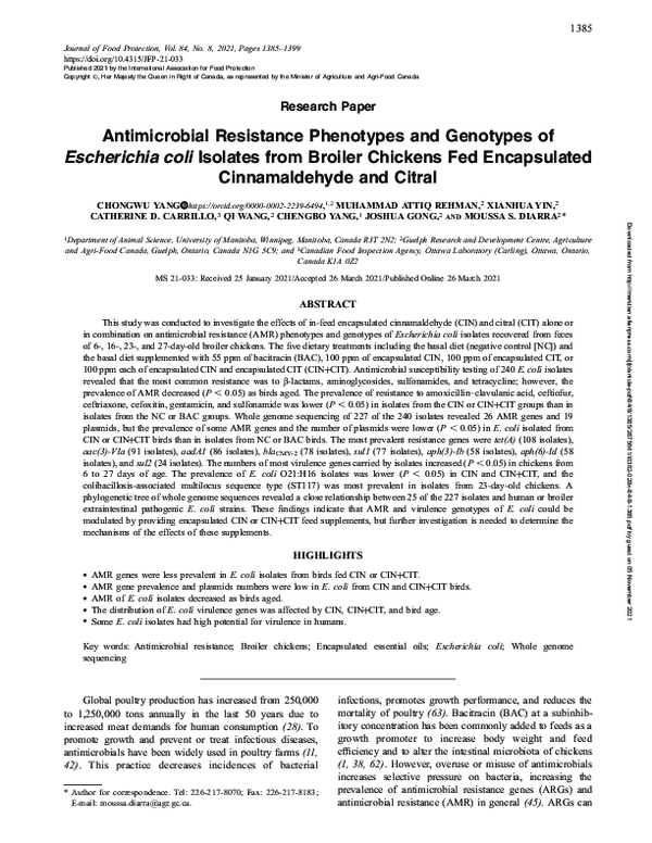 (PDF) Antimicrobial Resistance Phenotypes and Genotypes of Escherichia ...