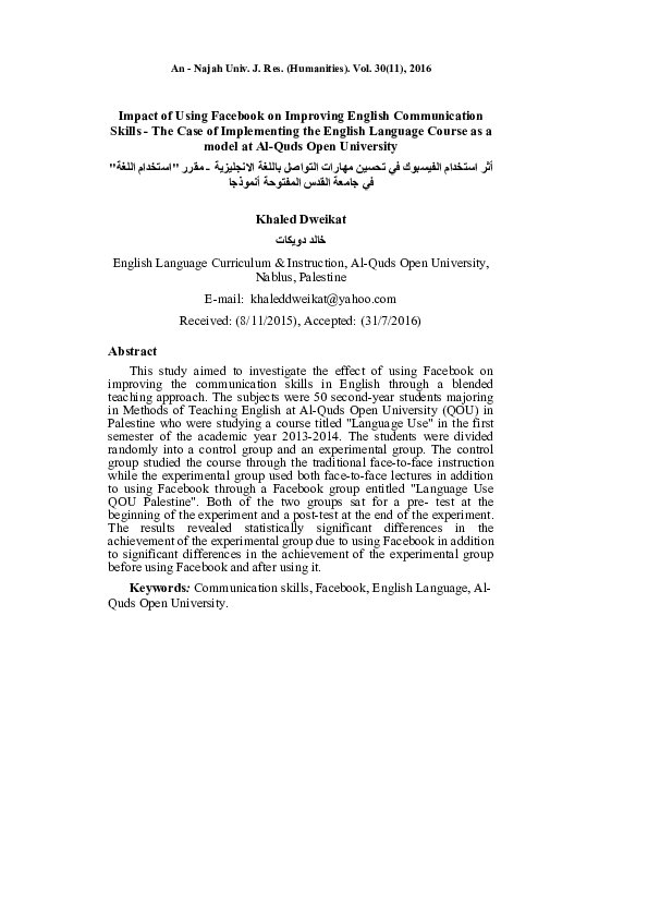 (PDF) Impact of Using Facebook on Improving English Communication ...