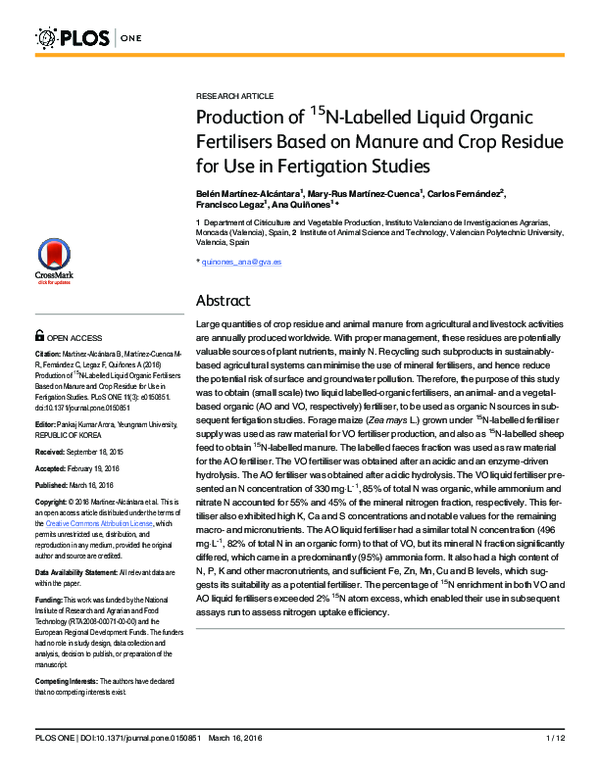 (PDF) Production of 15N-Labelled Liquid Organic Fertilisers Based on ...