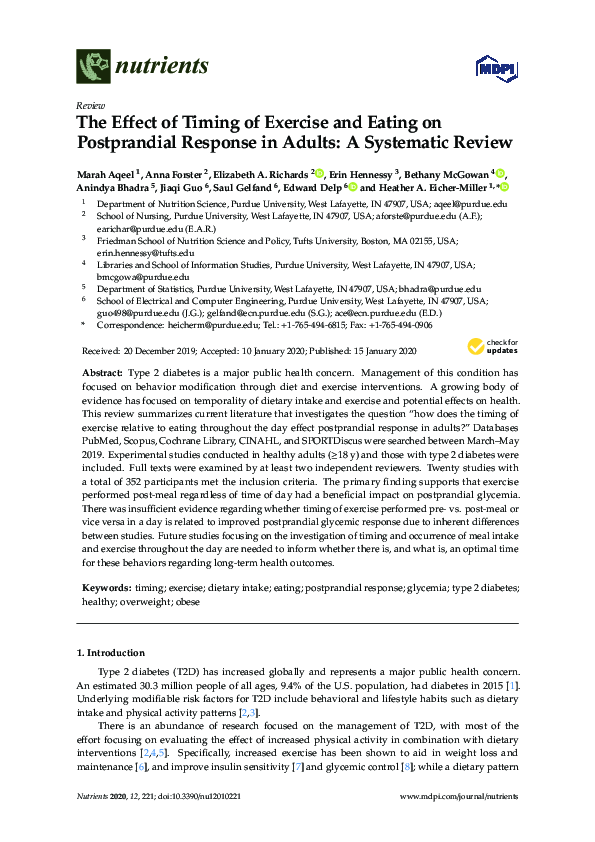 (PDF) The Effect of Timing of Exercise and Eating on Postprandial ...