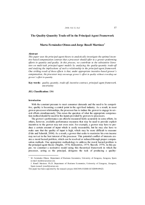 (PDF) The Quality-Quantity Trade-off in the Principal-Agent Framework