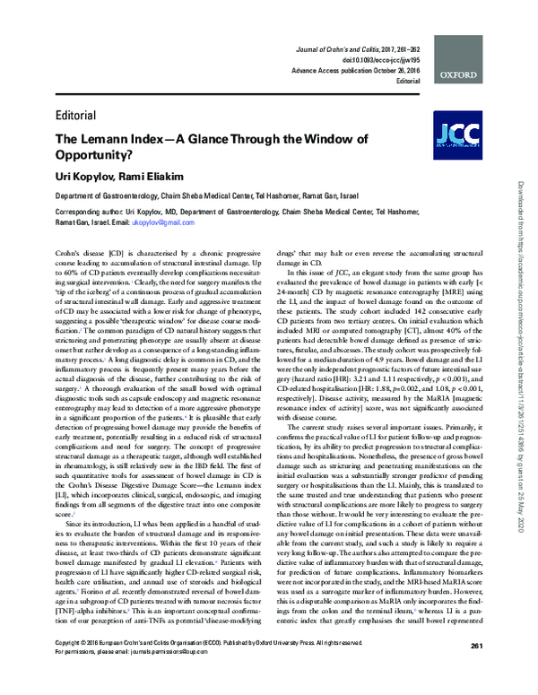 (PDF) The Lemann Index-A Glance Through the Window of Opportunity?