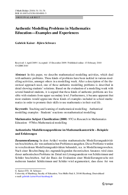 (PDF) Authentic Modelling Problems in Mathematics Education—Examples ...