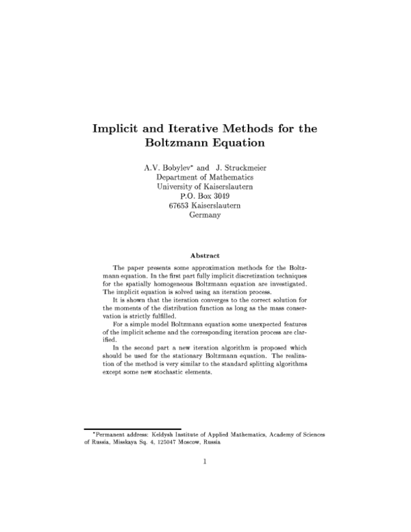 (PDF) Implicit and iterative methods for the Boltzmann equation