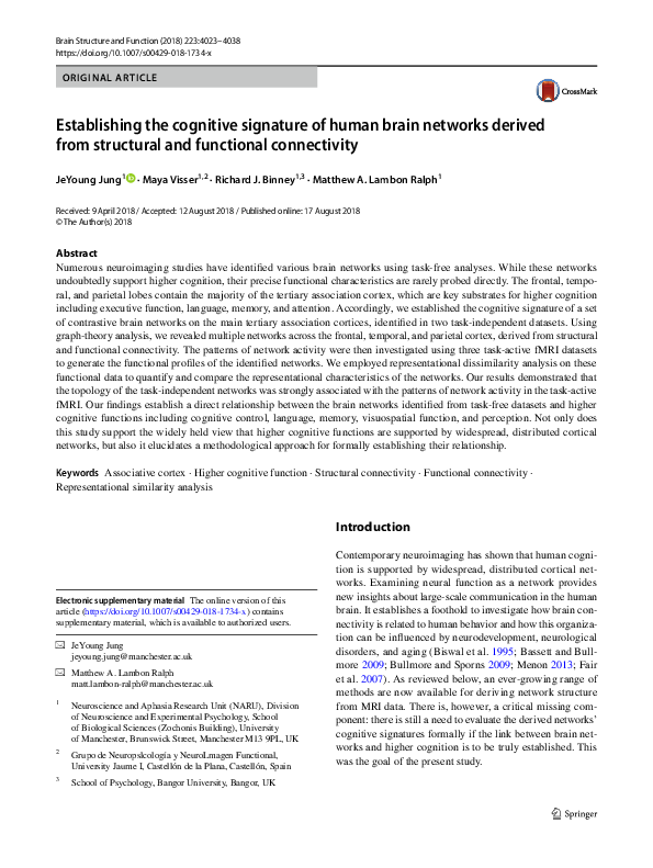 (PDF) Establishing the cognitive signature of human brain networks ...