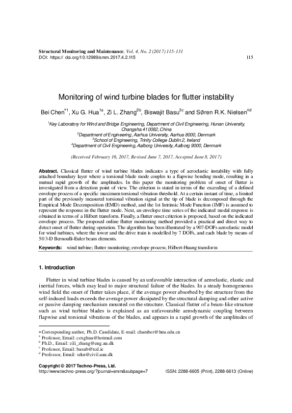 (PDF) Monitoring of wind turbine blades for flutter instability