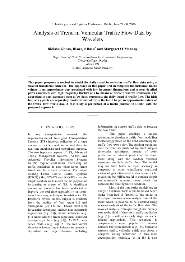(PDF) Analysis of trend in vehicular traffic flow data by wavelets