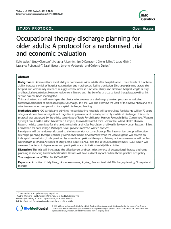(PDF) Occupational therapy discharge planning for older adults: A ...