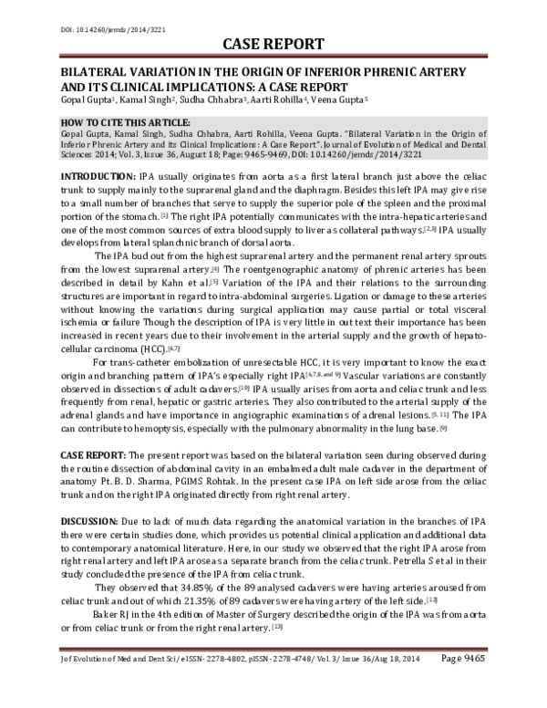 (PDF) Bilateral Variation in the Origin of Inferior Phrenic Artery and ...