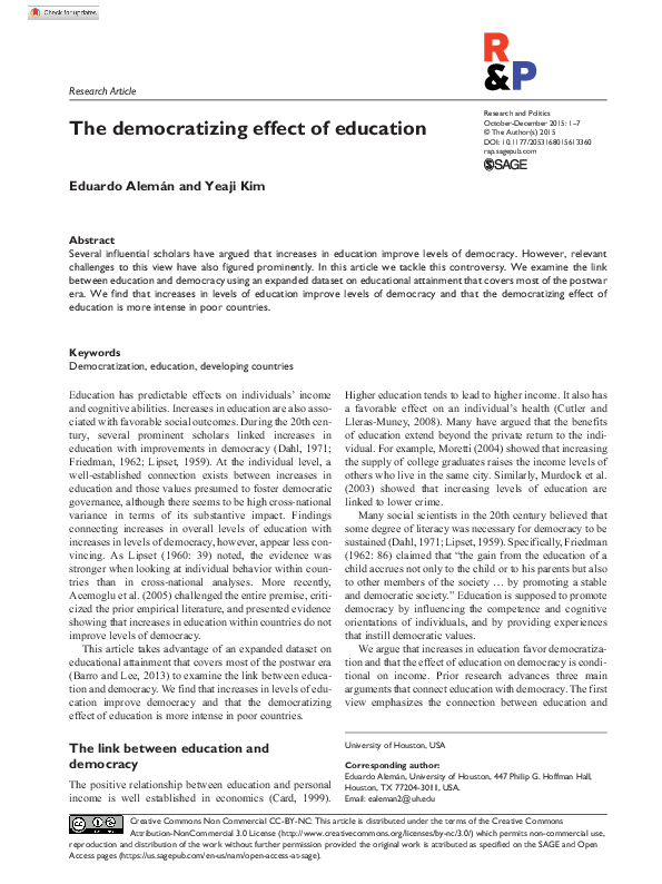 (PDF) The democratizing effect of education