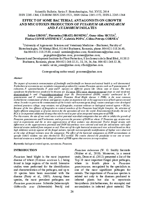 (PDF) Effect of some bacterial antagonists on growth and mycotoxin ...