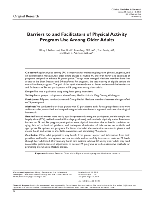 (PDF) Barriers to and Facilitators of Physical Activity Among Persons ...