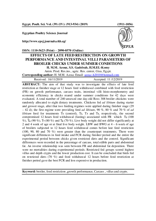 (PDF) Effects of Late Feed Restriction on Growth Performance and ...