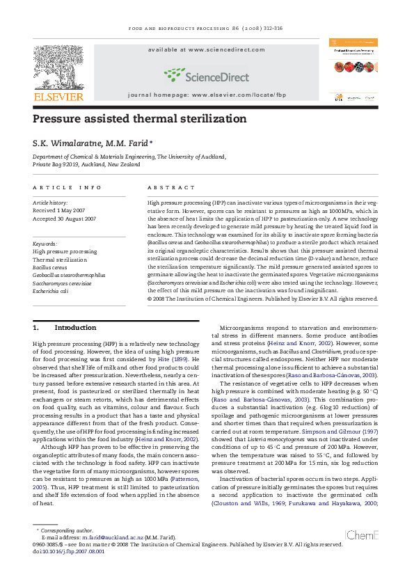 (PDF) Pressure assisted thermal sterilization