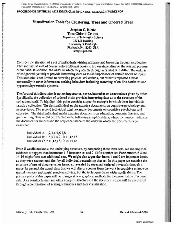 (PDF) Visualization Tools for Clustering, Trees and Ordered Trees