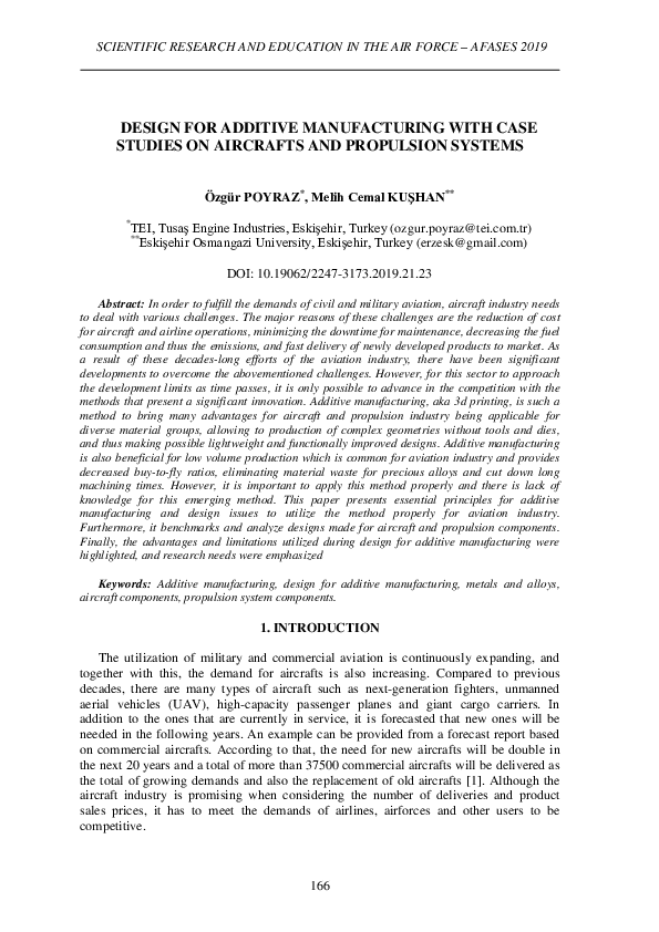 (PDF) Design for Additive Manufacturing with Case Studies on Aircrafts ...