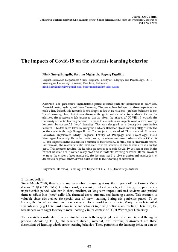 (PDF) The impacts of Covid-19 on the students learning behavior