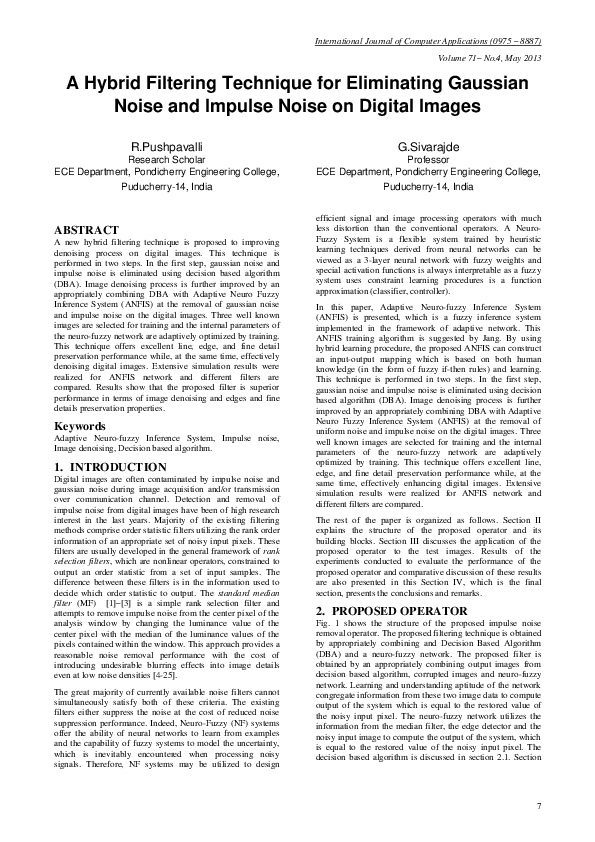 (PDF) A Hybrid Filtering Technique for Eliminating Gaussian Noise and ...