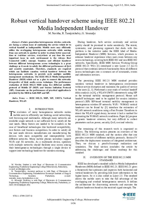 (PDF) Robust vertical handover scheme using IEEE 802.21 Media ...