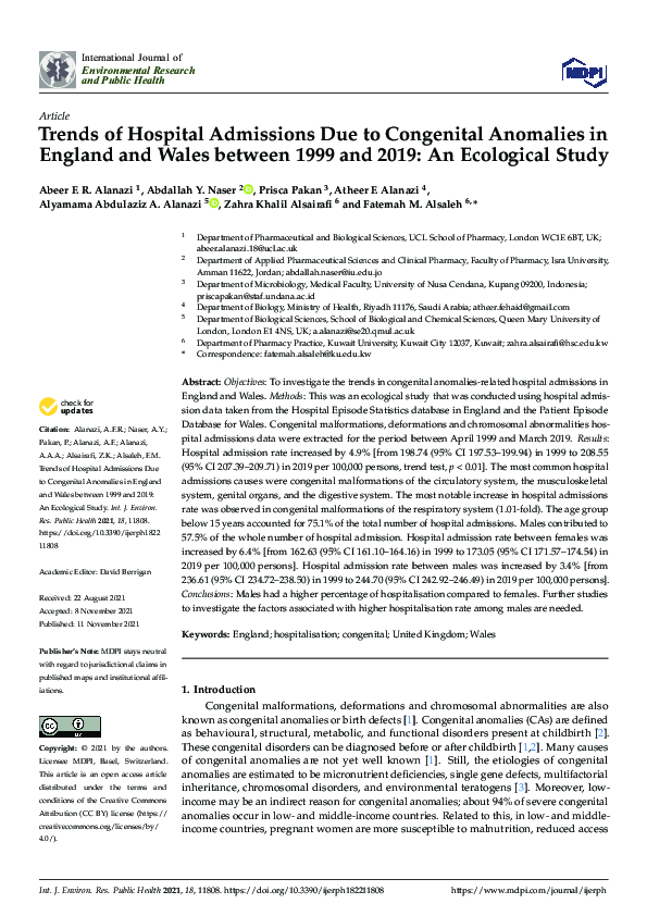 (PDF) Trends of Hospital Admissions Due to Congenital Anomalies in ...