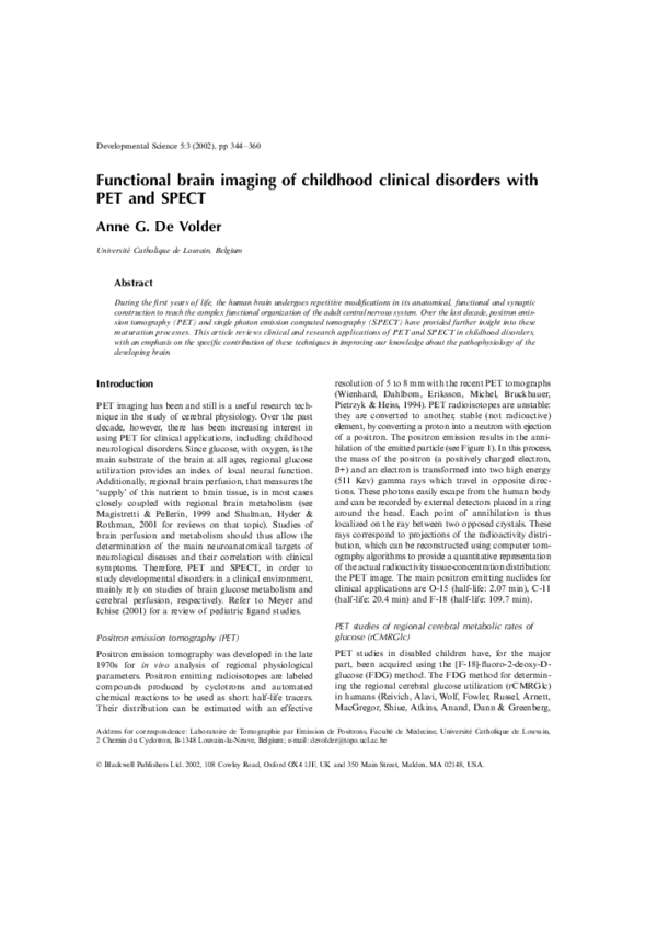 (PDF) Functional brain imaging of childhood clinical disorders with PET ...