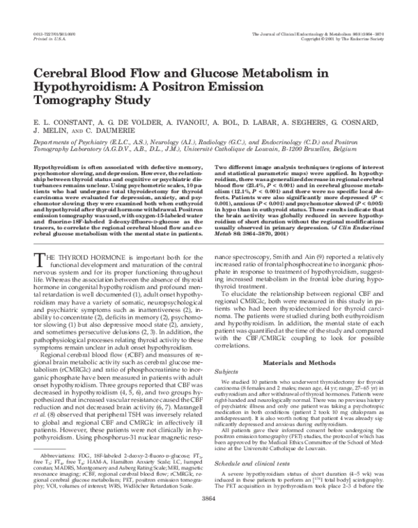 (PDF) Cerebral Blood Flow and Glucose Metabolism in Hypothyroidism: A ...