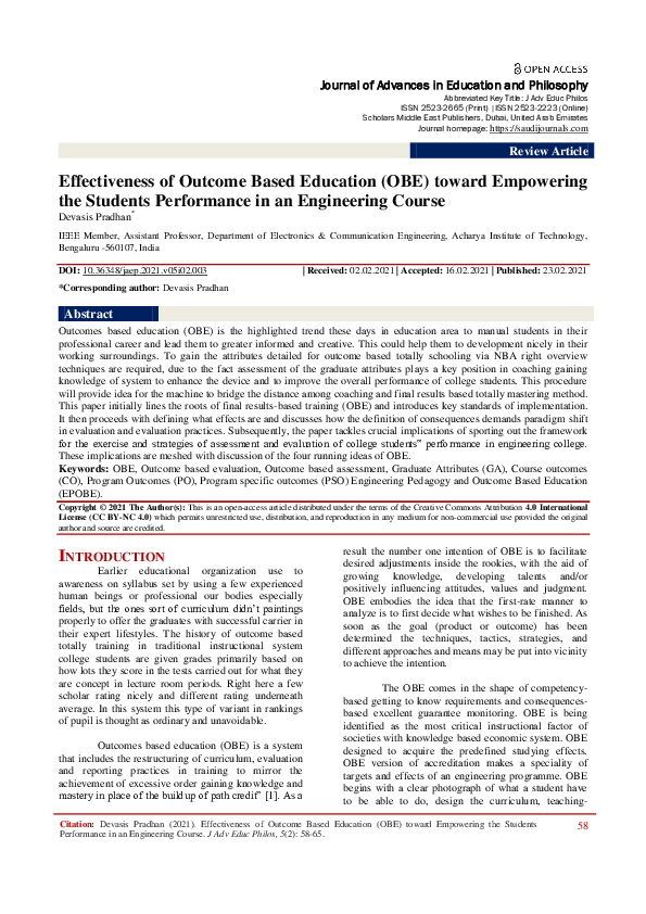 (PDF) Effectiveness of Outcome Based Education (OBE) toward Empowering ...