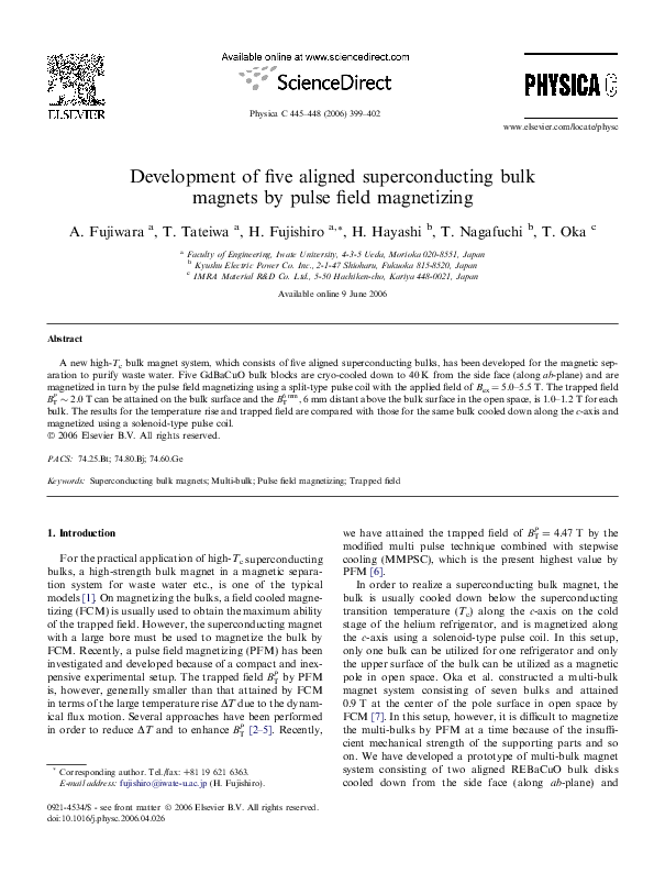 (PDF) Development of five aligned superconducting bulk magnets by pulse ...