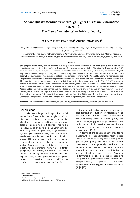 (PDF) Service Quality Measurement through Higher Education Performance ...