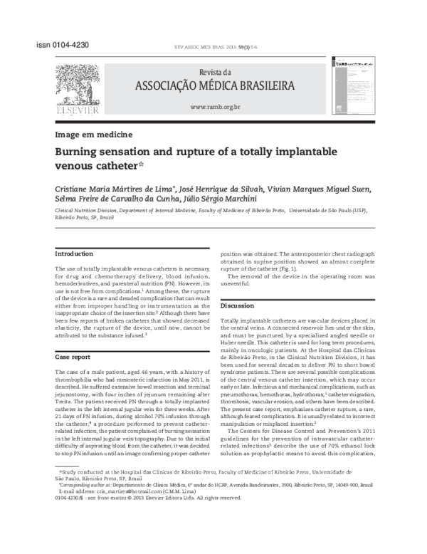 (PDF) Burning sensation and rupture of a totally implantable venous