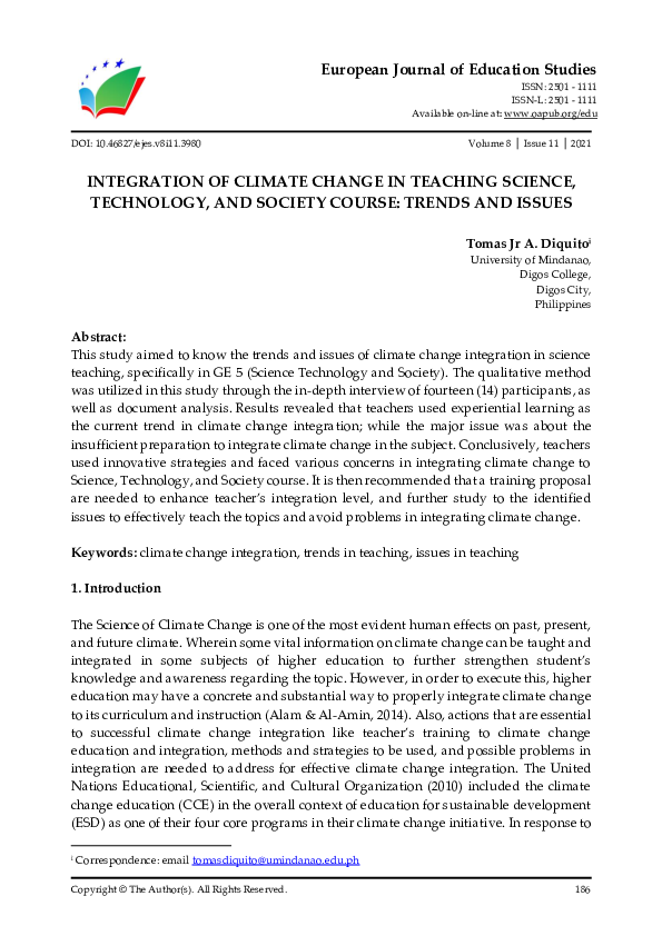 (PDF) Integration of Climate Change in Teaching Science, Technology ...