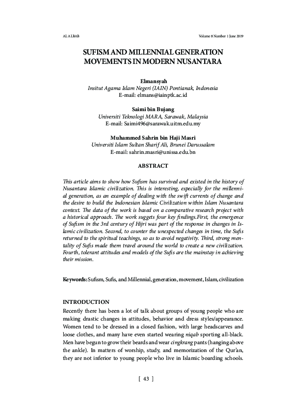 (PDF) Sufism and Millennial Generation Movements in Modern Nusantara