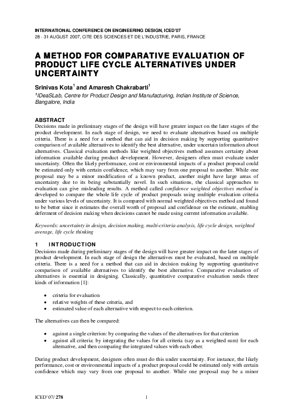 (PDF) A Method for Comparative Evaluation of Product Life Cycle ...