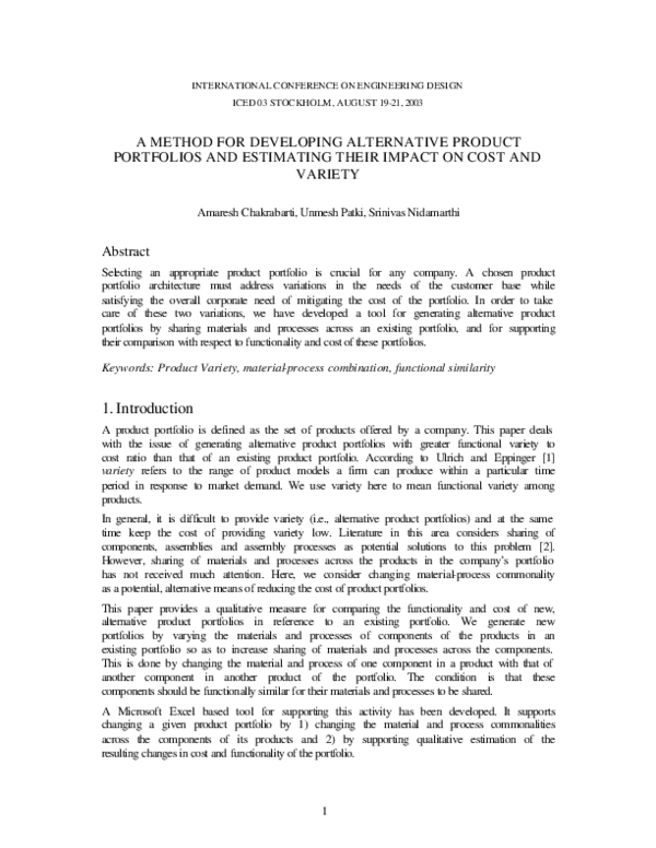 (PDF) A Method for Developing Alternative Product Portfolios and ...
