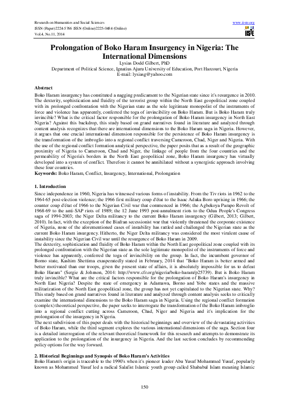 (PDF) Prolongation of Boko Haram Insurgency in Nigeria: The ...