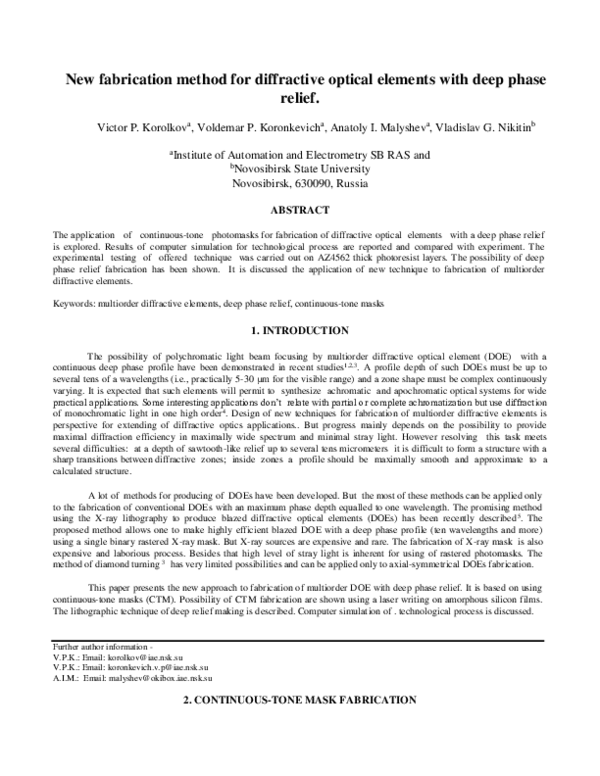 (PDF) New fabrication method for diffractive optical elements with deep ...