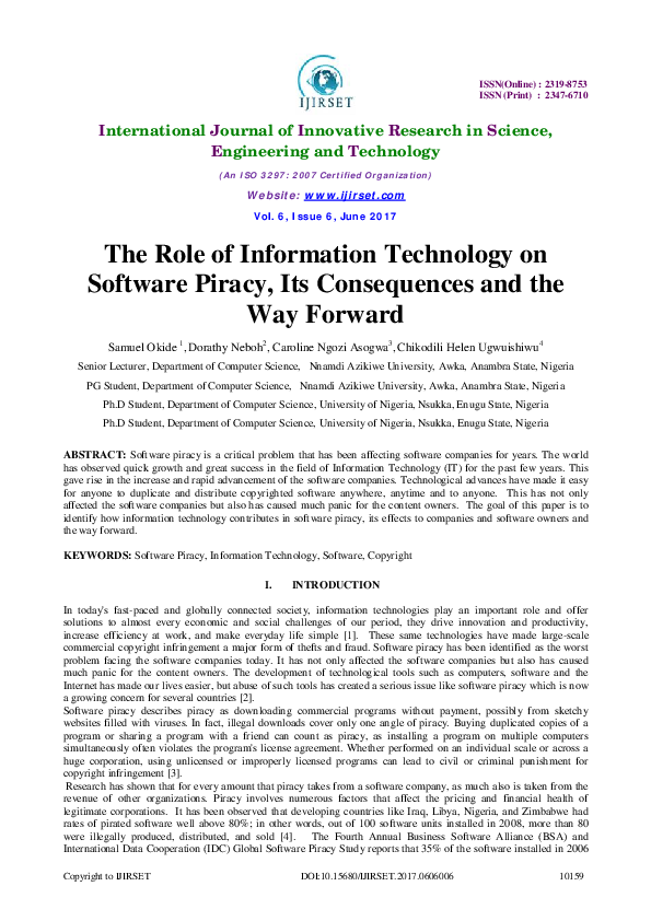(PDF) The Role of Information Technology on Software Piracy, Its ...