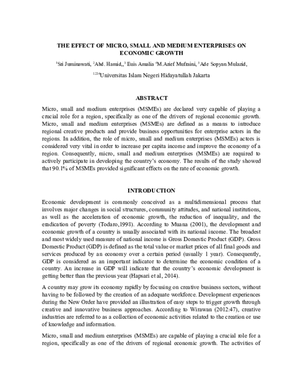(DOC) THE EFFECT OF MICRO, SMALL AND MEDIUM ENTERPRISES ON ECONOMIC GROWTH