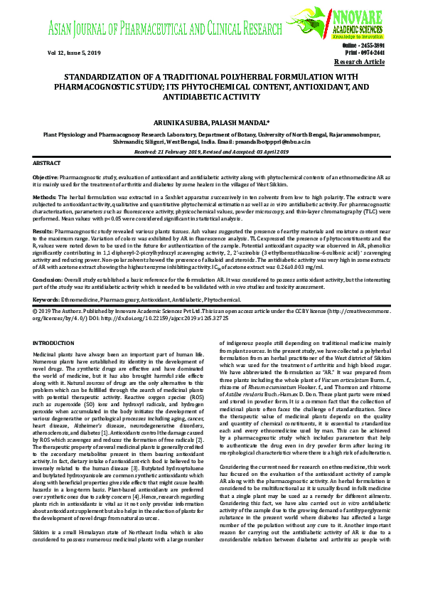 (PDF) The STANDARDIZATION OF A TRADITIONAL POLYHERBAL FORMULATION WITH ...