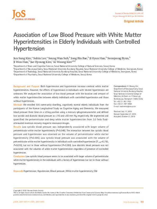 (PDF) Association of Low Blood Pressure with White Matter ...