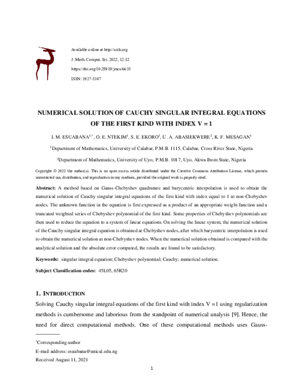 (PDF) NUMERICAL SOLUTION OF CAUCHY SINGULAR INTEGRAL EQUATIONS OF THE ...