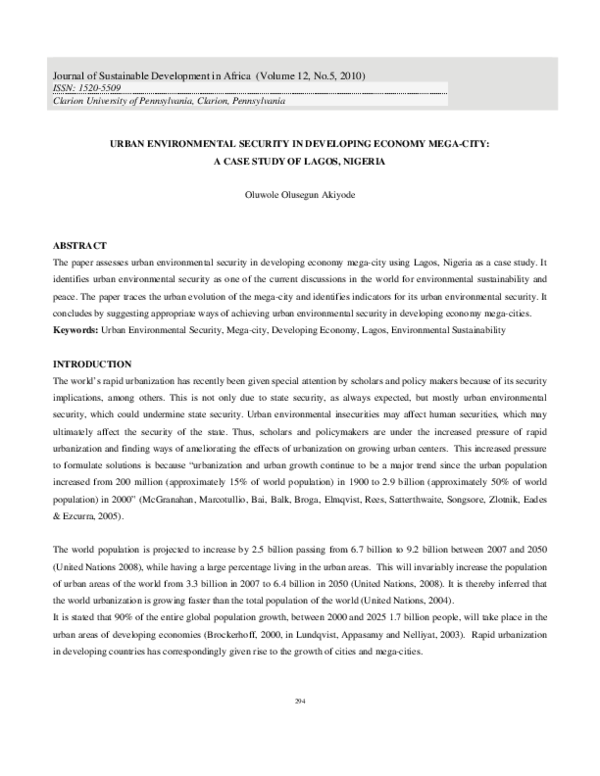 (PDF) Urban Environmental Security in Developing Economy Mega-City: A ...