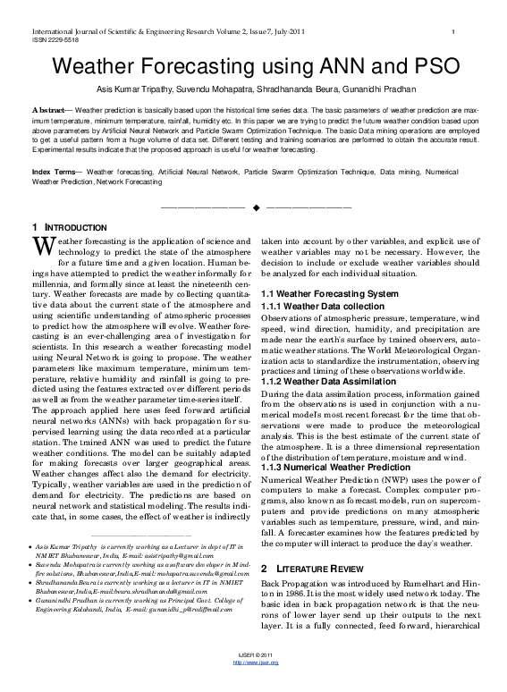 (PDF) Weather Forecasting using ANN and PSO
