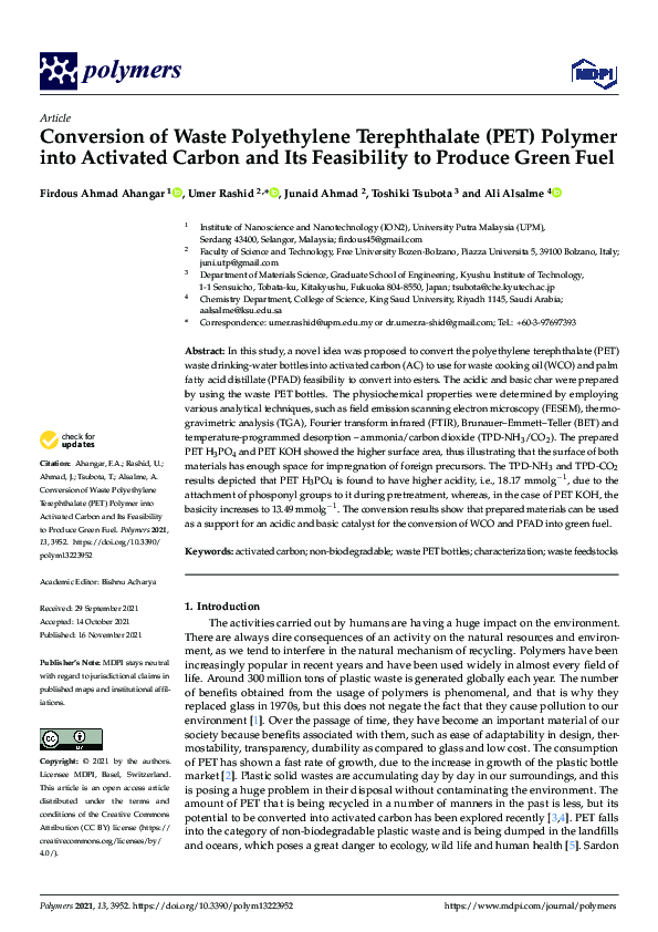 (PDF) Conversion of Waste Polyethylene Terephthalate (PET) Polymer into ...