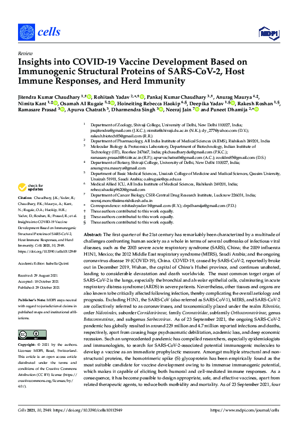 (PDF) Insights into COVID-19 Vaccine Development Based on Immunogenic ...