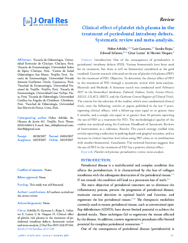 (PDF) Clinical effect of platelet rich plasma in the treatment of ...