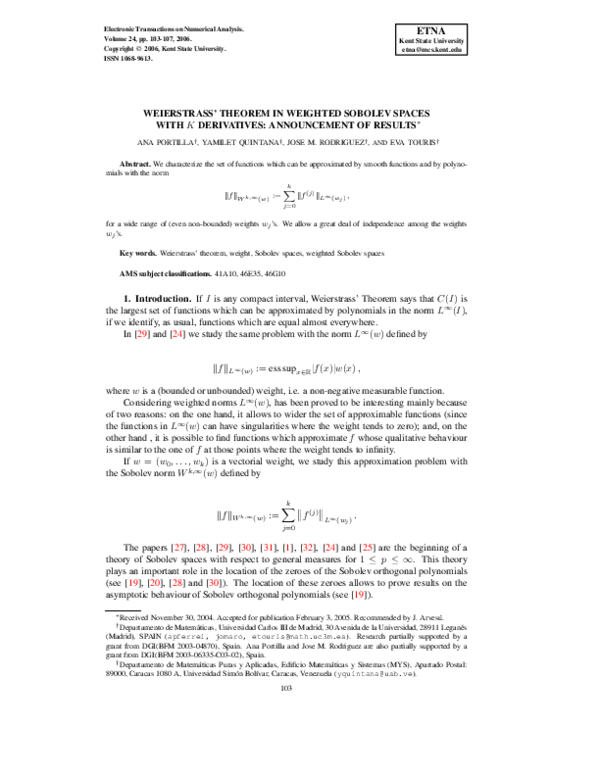 (PDF) Weierstrass ’ Theorem in Weighted Sobolev Spaces with K ...