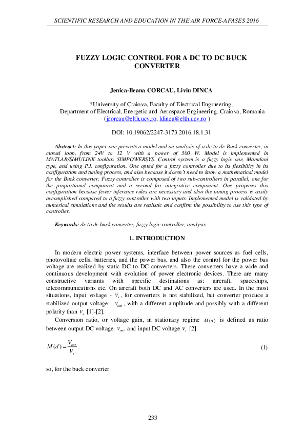 (PDF) Fuzzy Logic Control for a DC to DC Buck Converter